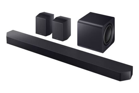 Ensemble complet barre de son 11.1.4 dolby atmos Samsung HW-Q995F avec enceintes arrières et caisson.