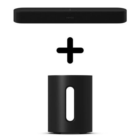 Barre de son Sonos Beam Gen2 Dolby Atmos avec caisson de basses sans fil Sub Mini Noir – Son immersif et basses puissantes.