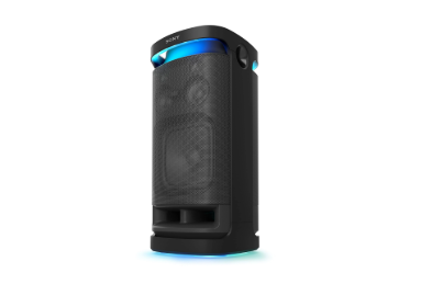 Enceinte bluetooth sony srs-xv900 noire avec éclairage intégré et design robuste offrant un son puissant omnidirectionnel pour soirées et événements festifs.
