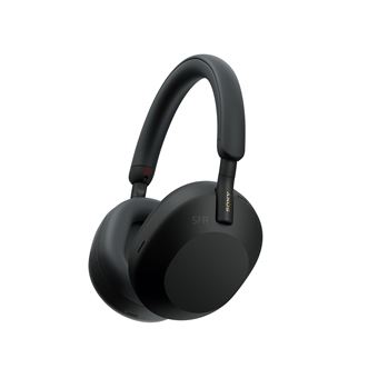 Image du casque audio sony wh-1000xm5 illustrant un casque sans fil noir à réduction de bruit active avec design moderne et coussinets confortables.