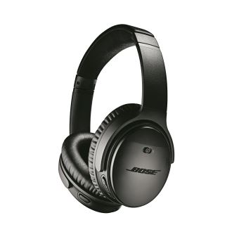Image du casque sans fil bose quietcomfort 35 ii assistant vocal montrant un casque audio circum-aural avec design noir élégant et coussinets confortables pour réduction de bruit active.