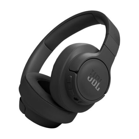 Image du casque jbl tune 770nc noir réduction de bruit adaptative montrant un casque supra-auriculaire noir sans fil avec coussinets confortables et design pliable moderne.