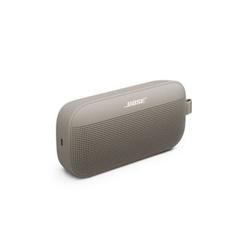Photo de l’enceinte sans fil portable bose soundlink flex 2ème génération posée sur une table avec design compact et finition premium visible.
