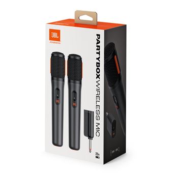 Pack micros sans fil jbl partybox wireless mic noir avec deux microphones et dongle USB pour karaoké et soirées avec connexion stable et son clair.
