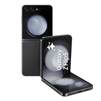 Image du smartphone samsung galaxy z flip5 5g montrant son design pliable élégant avec écran AMOLED haute définition et format compact moderne.