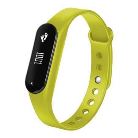 Le bracelet connecté sport ios android de marque YONIS en couleur vert avec l'écran cardio allumé.