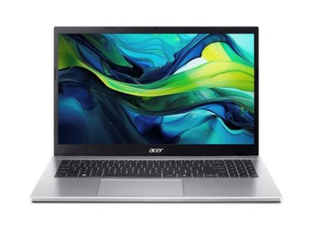 Le pc portable acer aspire go 15 ouvert affichant une image nette en Full HD sur son écran.