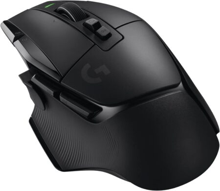 Souris logitech g g502 x lightspeed sans fil noire avec capteur optique et récepteur USB 2.4 GHz pour gaming haute performance et précision.
