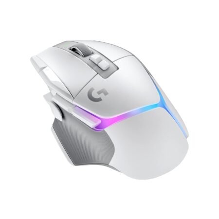 Logitech G502 HERO SE kabelgebundene Gaming-Maus in Schwarz mit RGB-Beleuchtung und HERO-Sensor auf einem Gaming-Schreibtisch