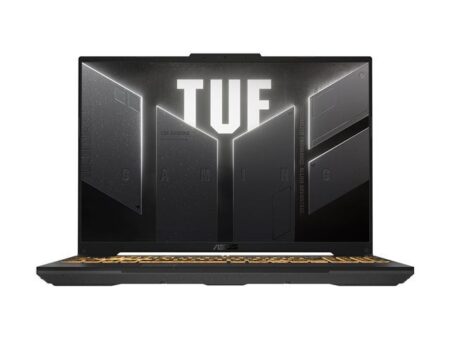 Ordinateur portable asus tuf gaming f16 affichant un design gaming robuste avec écran 16 pouces haute fréquence et charnière 180 degrés.
