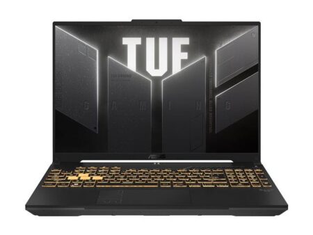 Image du pc portable asus tuf gaming f16 180 degrés qt011w montrant un ordinateur portable ASUS TUF Gaming F16 avec écran 16 pouces et charnière ouverte à 180 degrés.
