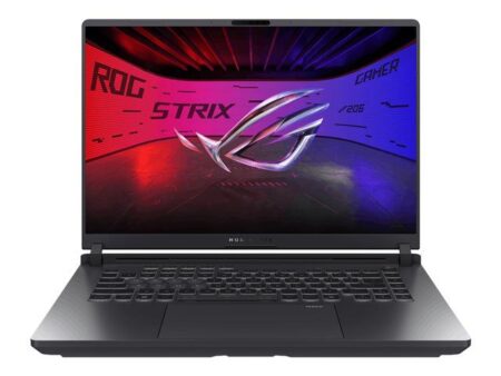 Pc portable asus ROG Strix G16 ouvert affichant un fond d'écran gaming col