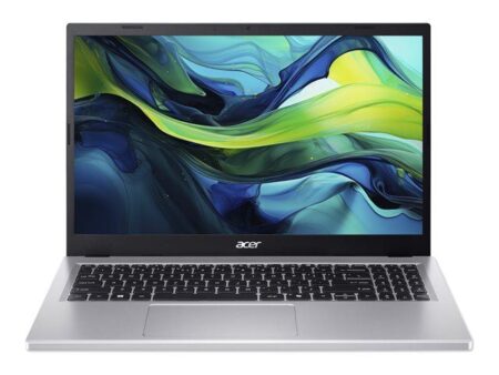 Vue de profil du pc portable acer Aspire Go 15 affichant le menu Windows 11.