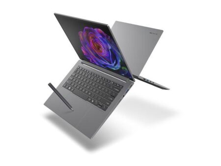 Image du acer swift x 14 sfx14-73g avec Intel Core Ultra 7, carte graphique GeForce, 16 Go RAM et Windows 11 Home, design fin et portable.