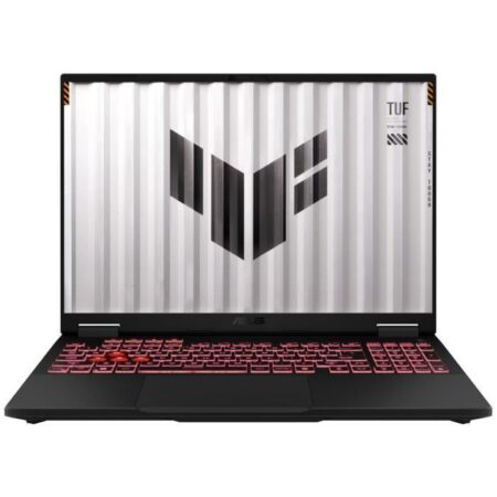 Ordinateur portable ASUS TUF Gaming A16 affichant le asus tuf gaming a16 sans windows avec RTX 5060 8 Go et écran 16 pouces WUXGA 165Hz pour gaming performant