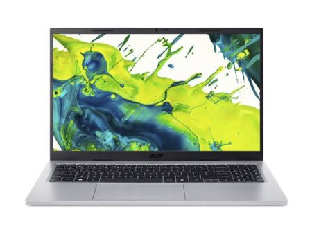 Vue de face du pc portable acer Aspire Go 15 avec écran allumé sur le bureau.