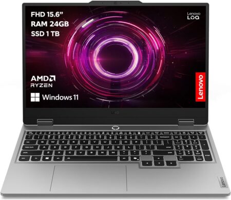 PC portable Lenovo LOQ 15AHP10 15,6" FHD 144 Hz avec AMD Ryzen™ 7, 24 Go RAM et 1 To SSD, idéal pour gaming et multitâche intensif