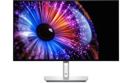 Écran professionnel argenté Dell UltraSharp U2724DE doté d'un moniteur avec hub thunderbolt intégré.