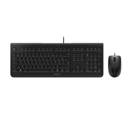 Ensemble de bureau filaire noir clavier souris cherry dc 2000 disposé sur une table.