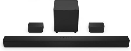 Image de la barre de son vizio v-series v51x-j6 noir avec caisson de basses sans fil et son immersif Dolby Audio.