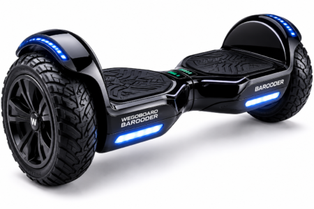 Wegoboard Barooder hoverboard noir tout-terrain avec roues larges et éclairage LED intégré pour déplacements urbains.