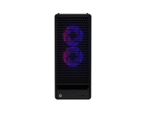 Tour de bureau pc gaming lenovo Legion Tower 5i noire avec composants internes rétroéclairés.