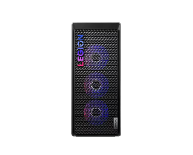 Unité centrale pc gaming lenovo Legion Tower 7i gris tempête avec panneau latéral transparent.