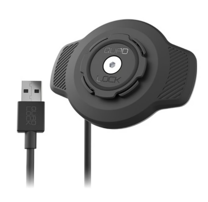 Support smartphone moto Quad Lock Moto Kit fixé sur un guidon de moto avec système sécurisé anti vibration
