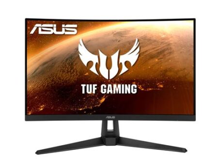 Écran gaming asus TUF VG27WQ1B incurvé noir de 27 pouces avec éclairage et image nette.