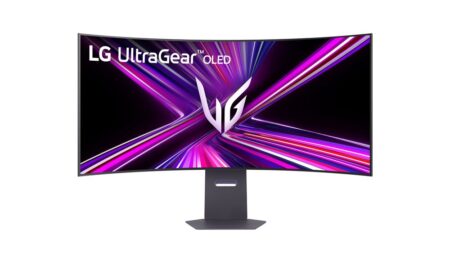 Écran gaming lg UltraGear 45GX950A-B noir de 45 pouces incurvé OLED avec éclairage arrière.