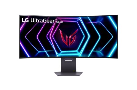 Écran gaming lg UltraGear 39GS95QE-B noir de 39 pouces incurvé OLED avec éclairage arrière dynamique.