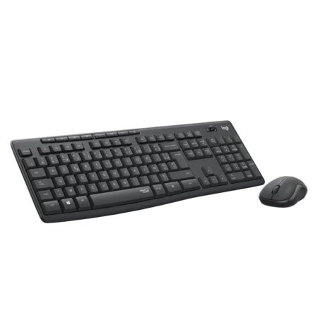Pack complet clavier + souris sans fil silencieux Logitech MK295 noir sur un bureau.