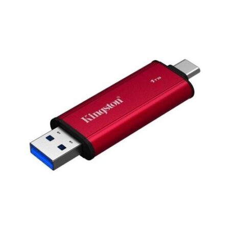 Disque kingston ssd portable 1tb dual usb-a/c noir montrant sa double connectique rétractable.