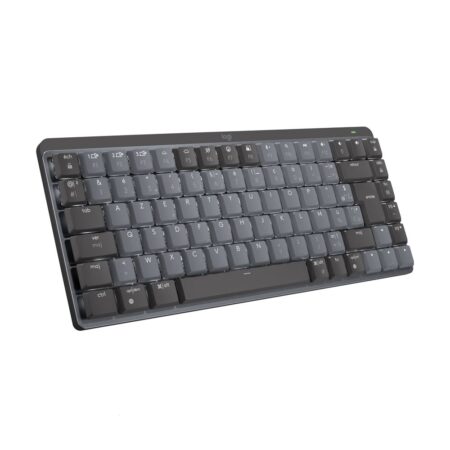 Petit clavier mécanique noir sans fil clavier logitech mx mechanical mini avec éclairage blanc.