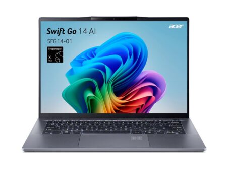 Image du pc portable acer swift go 14 ai sfg14-01-x5aq avec écran 14,5 pouces 120 Hz, Snapdragon X Plus et 16 Go RAM, design fin et moderne.