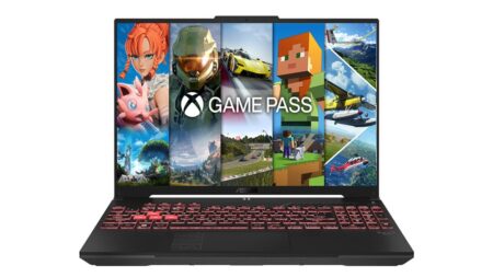 Le pc portable gaming tuf f16 intel core i7 ouvert révélant son écran large de 16 pouces.