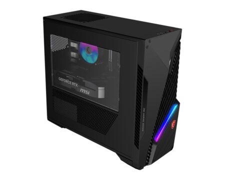 Unité centrale pc gaming msi Mag Infinite S3 noire avec éclairage RGB frontal et composants i7 Nvidia.