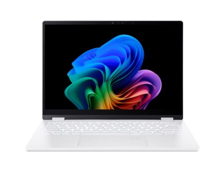 ordinateur portable acer swift edge 14 ai avec écran oled tactile 14 pouces ultra fin posé sur bureau élégant