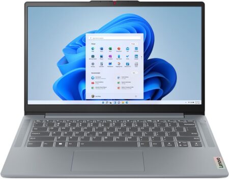 Ordinateur portable lenovo ideapad slim 3 14amn8 gris affichant un écran 14 pouces Full HD et design fin pour usage professionnel et étudiant
