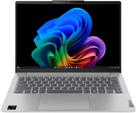 Pc portable lenovo ideapad slim 5 oled copilot plus snapdragon x 32 go 512 go montrant un ordinateur portable fin avec écran OLED haute définition conçu pour la productivité intelligente et moderne