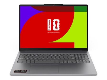 Ordinateur portable lenovo ideapad slim 5 16agp11 affichant un écran 16 pouces OLED, design gris élégant pour travail et création multimédia