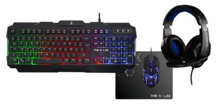 Ensemble complet 3-en-1 pack gaming the g-lab argon avec éclairage led multicolore.