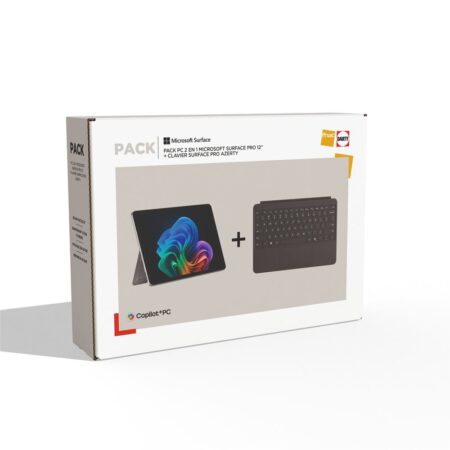 Pack pc hybride 2 en 1 Microsoft Surface Pro avec écran tactile 12 pouces et processeur Snapdragon.