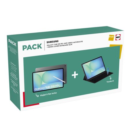 Pack tablette pc hybride 2 en 1 Samsung Galaxy Tab S10 FE+ coloris Anthracite avec sa protection BookCover.