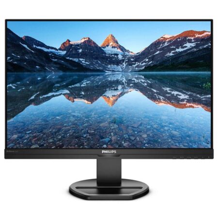 Moniteur professionnel noir Philips B Line montrant un écran pc professionnel 1920 x 1200 réglable en hauteur.