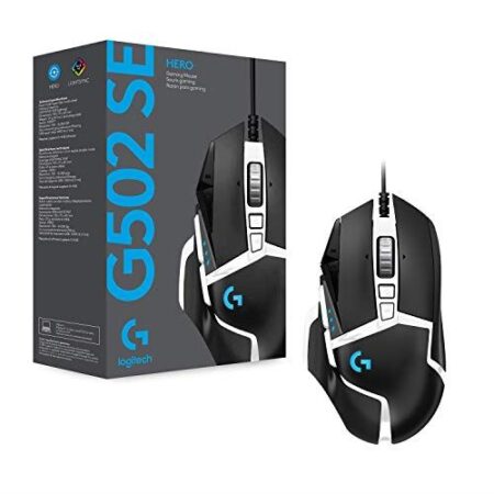 Souris gaming logitech g502 hero se noire avec éclairage RVB et poids ajustable pour une précision optimale en jeu.