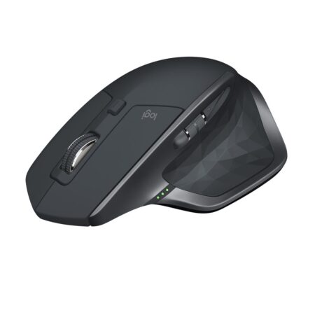 Souris ergonomique sans fil noir graphite souris logitech mx master 2s vue de profil.