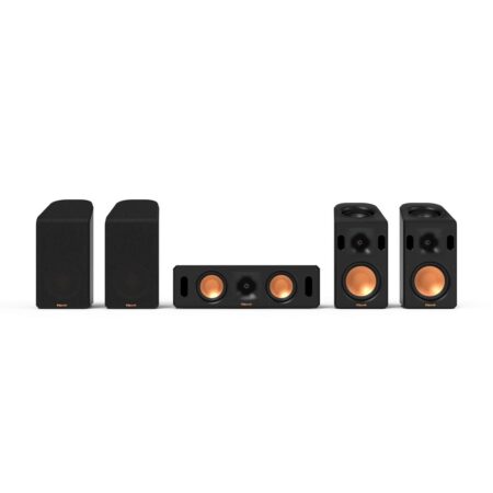 Image du système reference cinema klipsch dolby atmos 5.0.4 noir avec enceintes élégantes pour un son immersif et puissant en home cinéma.