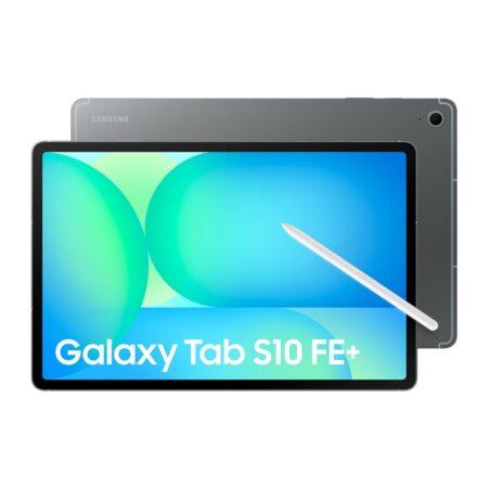 Tablette tactile samsung galaxy tab s10 fe+ avec son stylet S Pen posé sur l'écran.