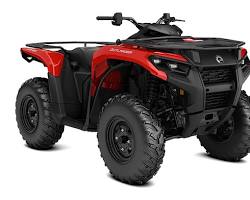Quad can-am outlander série 500 2026 stationné sur un chemin tout-terrain avec pneus renforcés et suspension robuste.